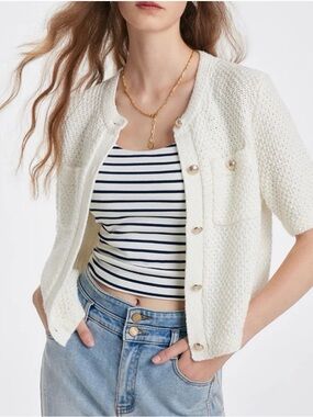 Goelia Cream Textured Knit Cardigan (XL)